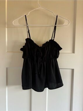 American Eagle Outfitters Black Ruffle-Trim Tie-Front Camisole